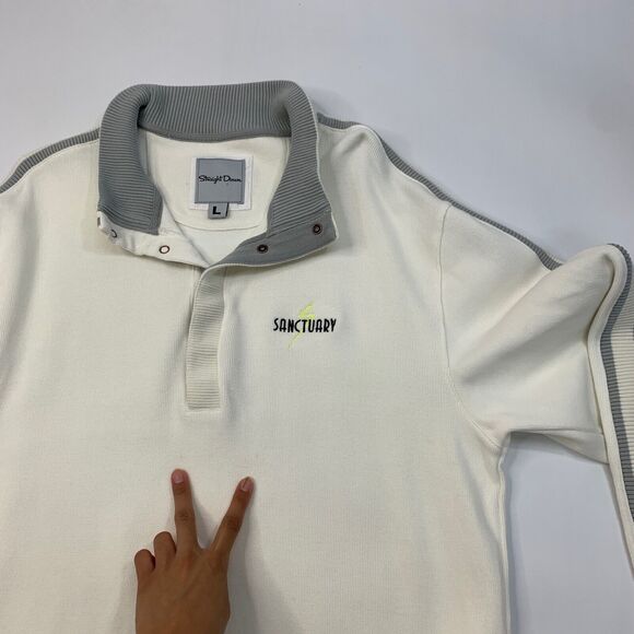 Straight Down Sweatshirt Mens L Large Bone White Quarter Snap Button Cotton Golf - Picture 6 of 10